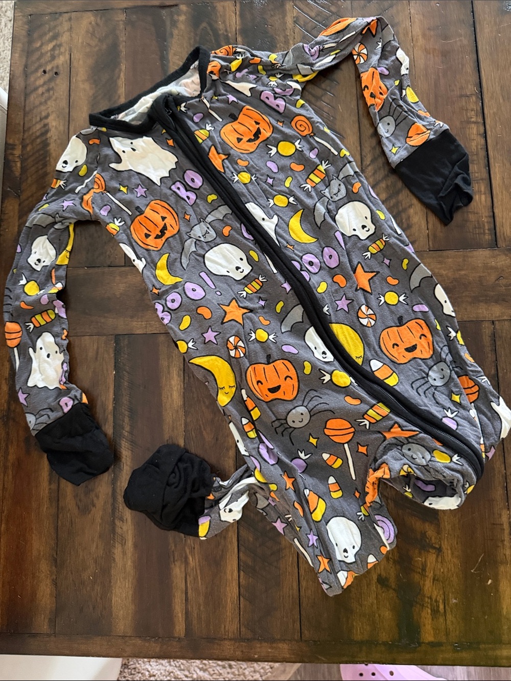 Little Sleepies Halloween Ghost & Pumpkin Gray Pajama Zipper Sleepsuit